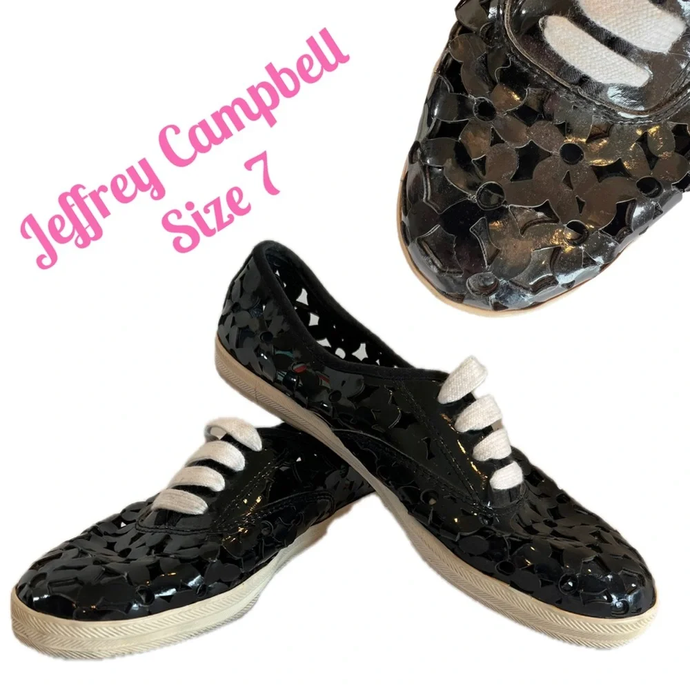 Jeffrey Campbell Peg Daisy Black Patent Size 7